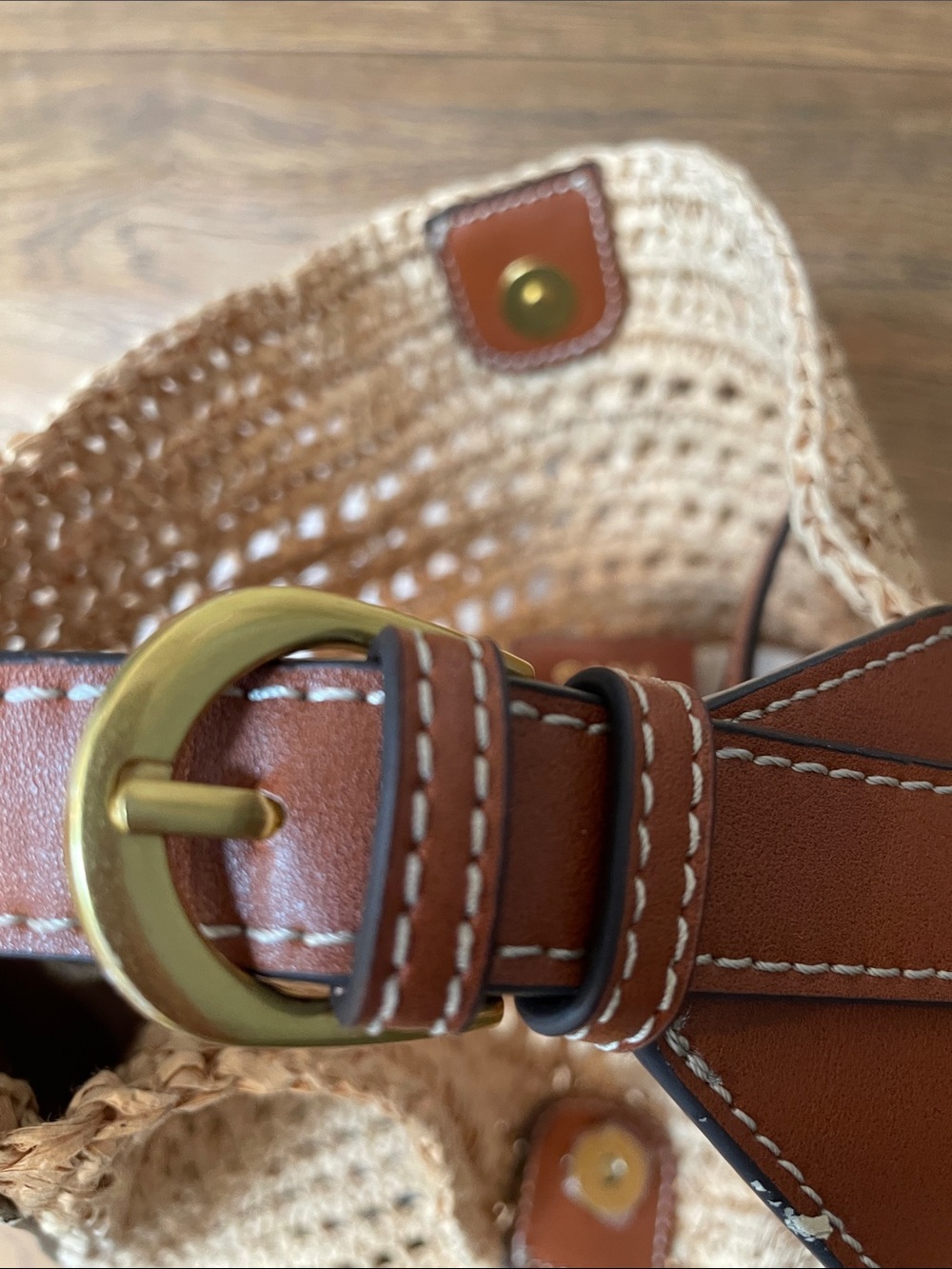 Mango Woven Straw Hobo Bag with Brown Leather Trim CB CB - Picture 14 of 14